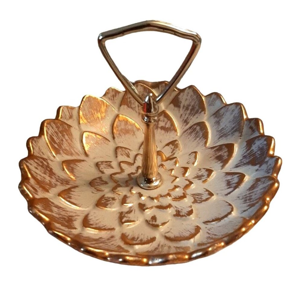 Royal Haeger USA 879H 18K Gold Tweed Candy Trinket Nut Dish Pottery Handled